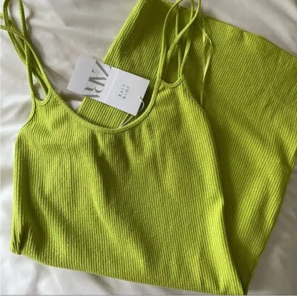 Zara lime green double striped mini dress